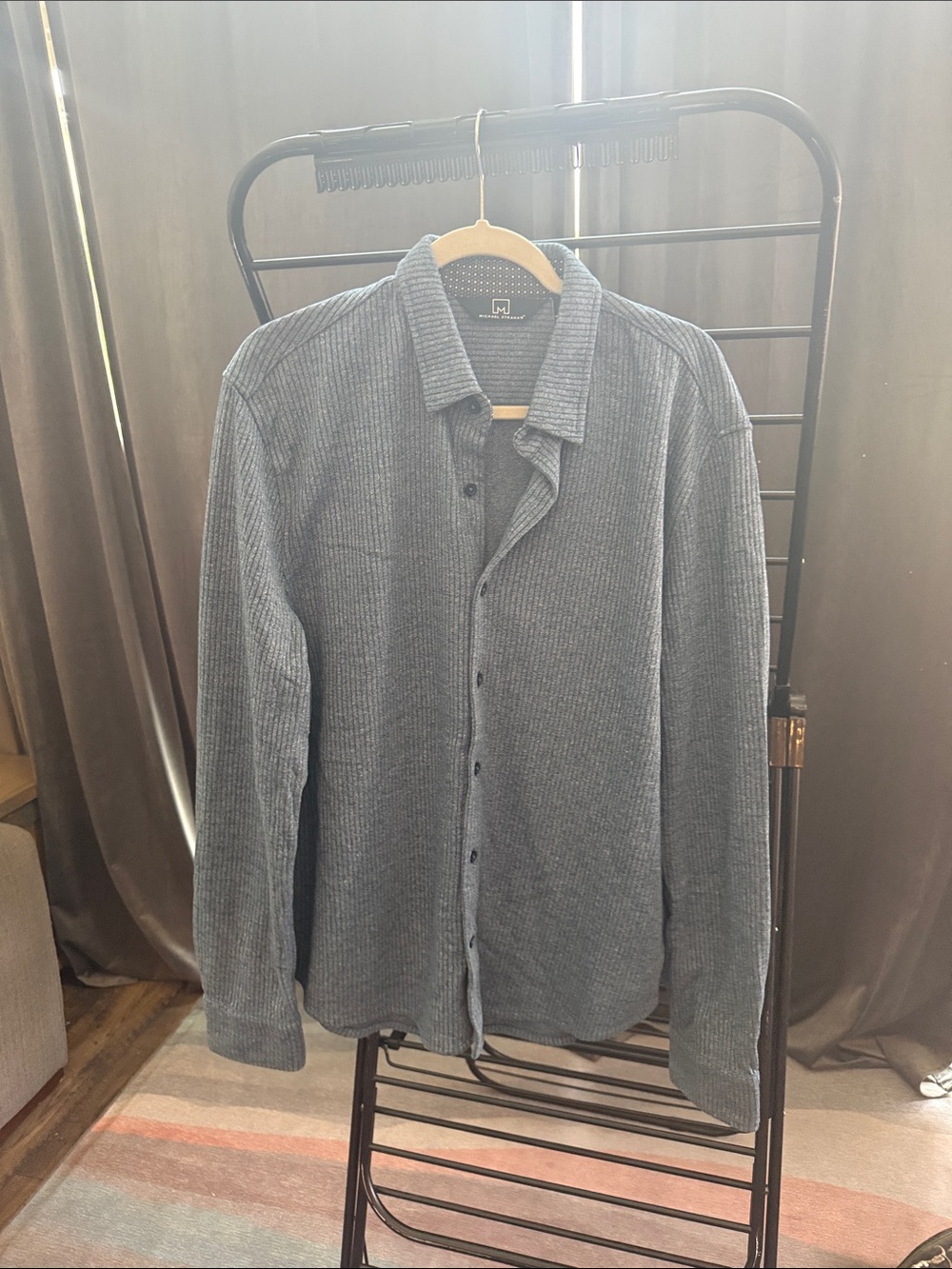 Men's Gray Button-Up Waffle Knit Shirt